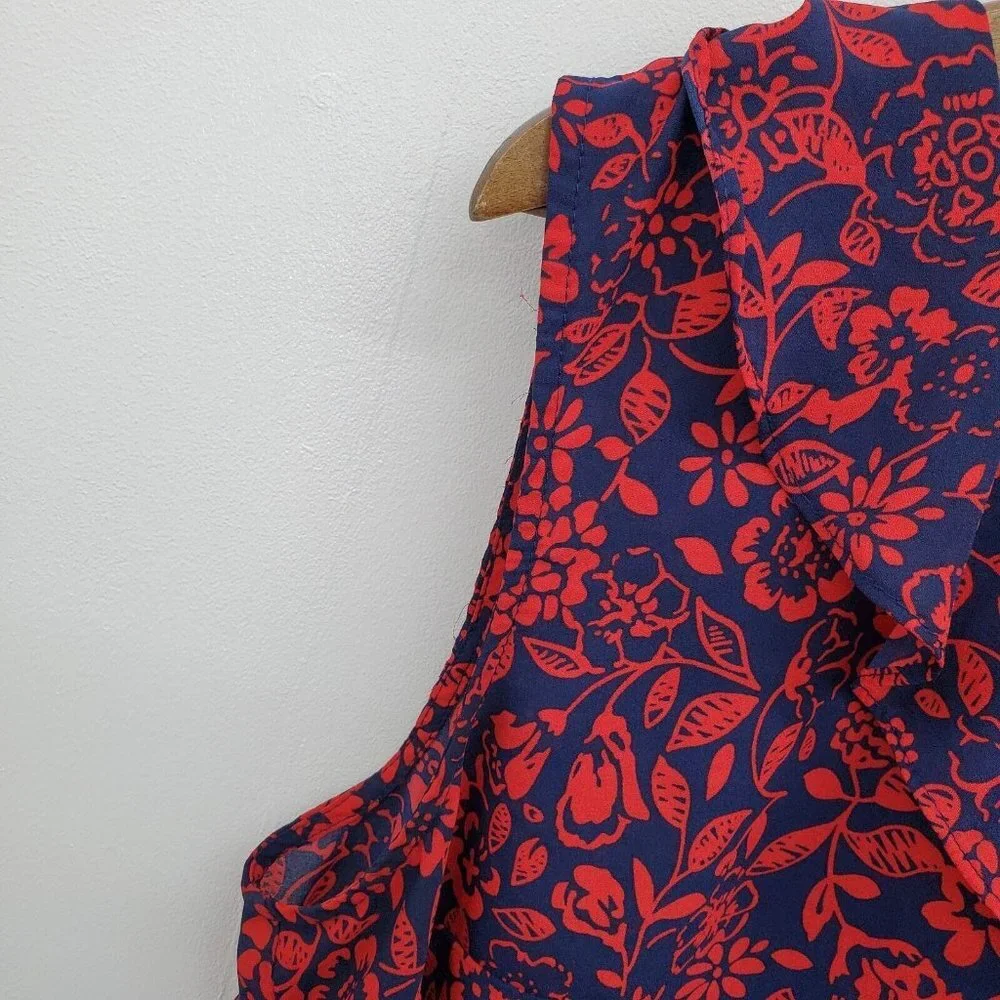 Terra & Sky Womens Sleeveless Floral High Low Blouse Top Size 0X Red Blue Ruffle